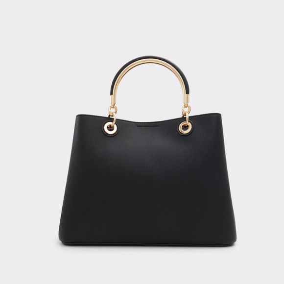 NWT Aldo Black Satchel Tote Bag with White|Black Snake Skin Bag Charm - Picture 10 of 14